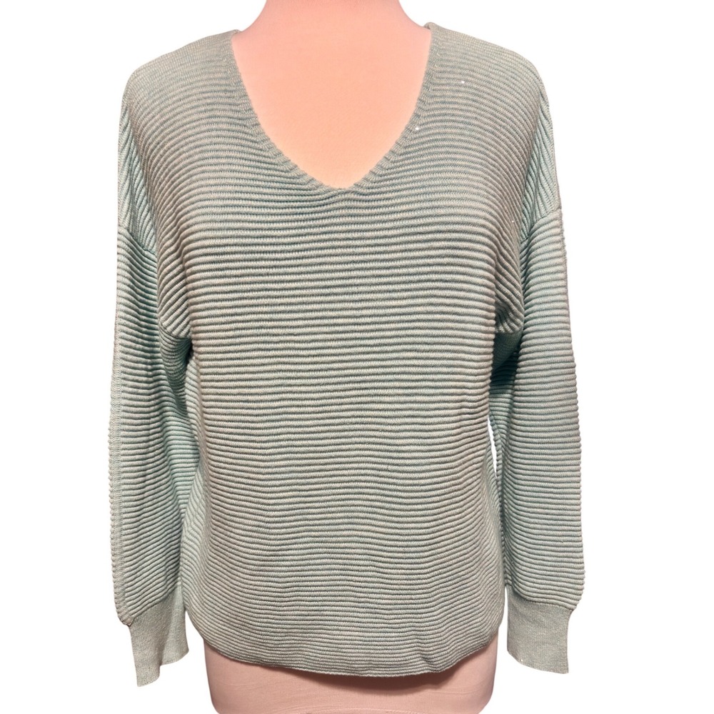 Tommy Bahama V Neck Ribbed Sweater Light Green M Cotton Viscose Casual Women Top